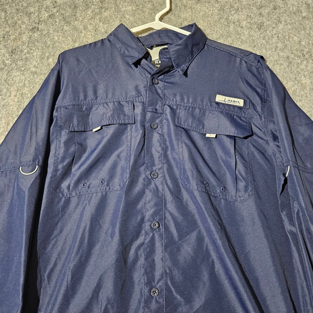 Habit Mens M Fishing Shirt Long Sleeve Button Down Vented Peacoat Blue - Picture 2 of 7